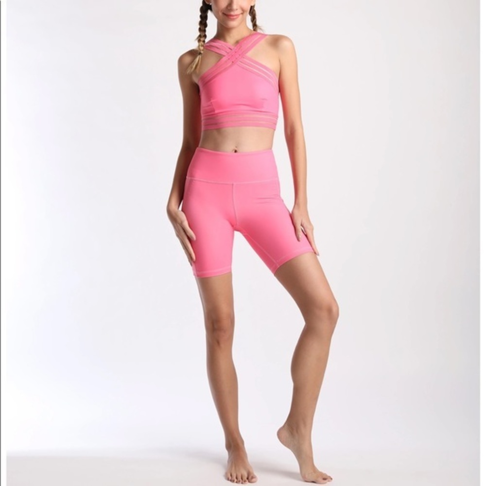 FLEXI LEXI FITNESS PINK LOLA FLEXI CROSS BRA AND BIKER SHORTS NWOT